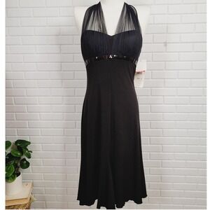Y2K Blondie Nites mesh halter empire waist party dress black stretch poly size 3